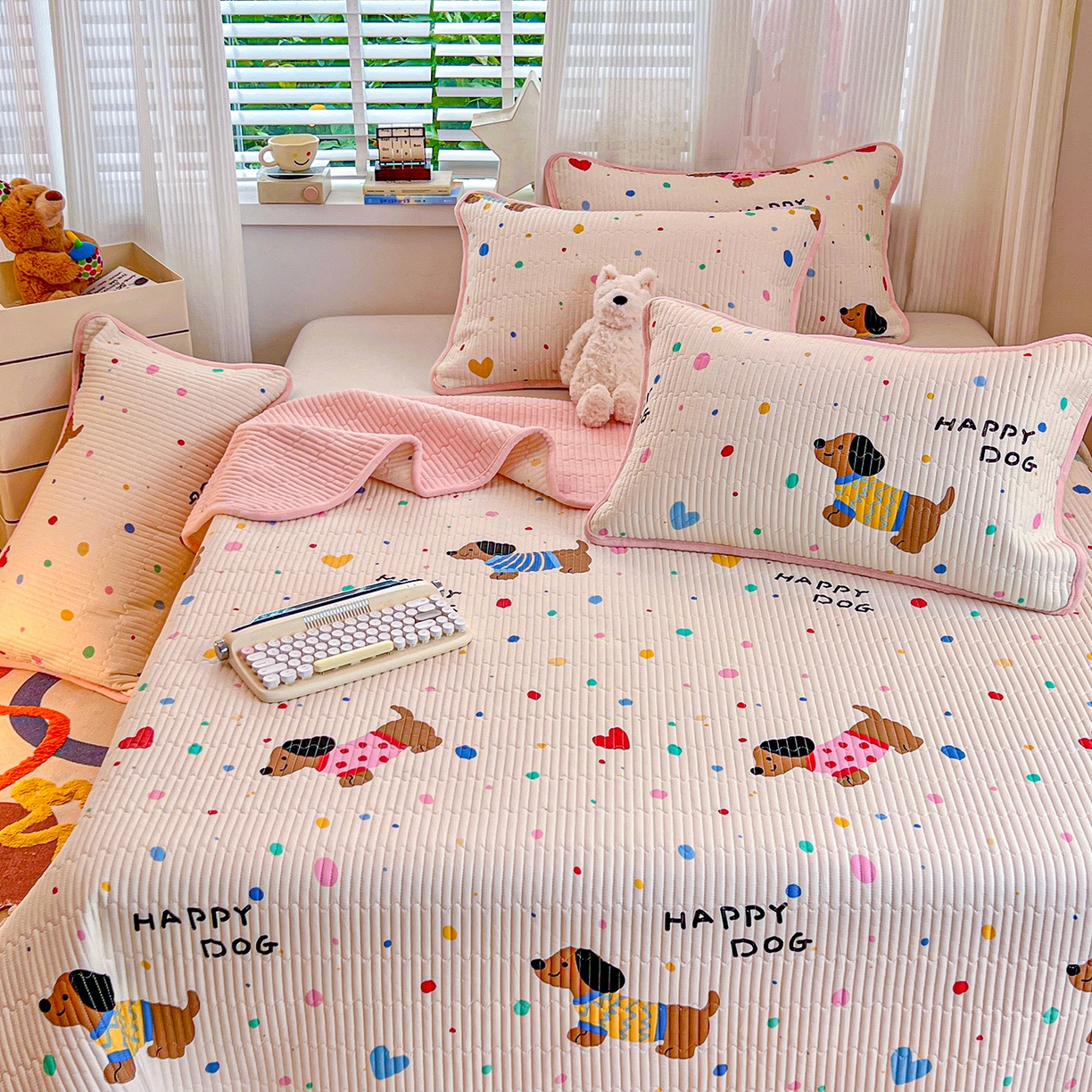 91家纺网 家纺一手货源 找家纺 X猫先生 2025新品棉加绒床盖一面全棉一面牛奶绒床盖炕盖加厚床单床垫四季款系列二 甜心汪星人(A棉B绒）