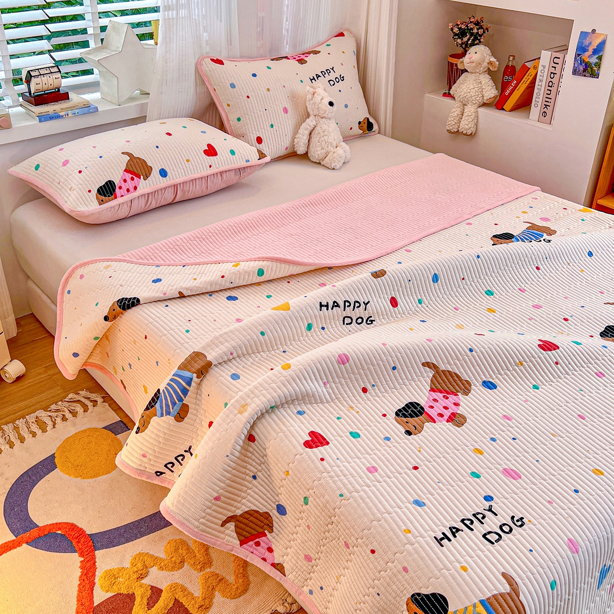 91家纺网 家纺一手货源 找家纺 X猫先生 2025新品棉加绒床盖一面全棉一面牛奶绒床盖炕盖加厚床单床垫四季款系列二 甜心汪星人(A棉B绒）