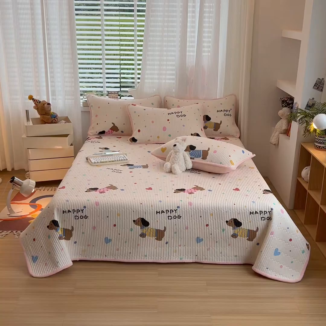 91家纺网 家纺一手货源 找家纺 X猫先生 2025新品棉加绒床盖一面全棉一面牛奶绒床盖炕盖加厚床单床垫四季款系列二 甜心汪星人(A棉B绒）