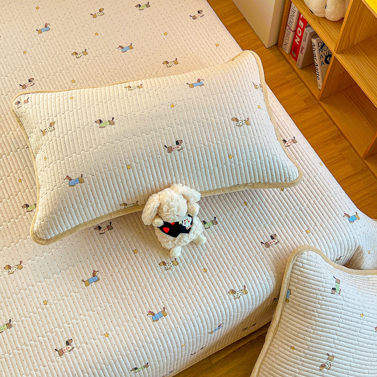 91家纺网 家纺一手货源 找家纺 X猫先生 2025新品棉加绒床盖一面全棉一面牛奶绒床盖炕盖加厚床单床垫四季款系列二 星星柯基（A棉B绒）