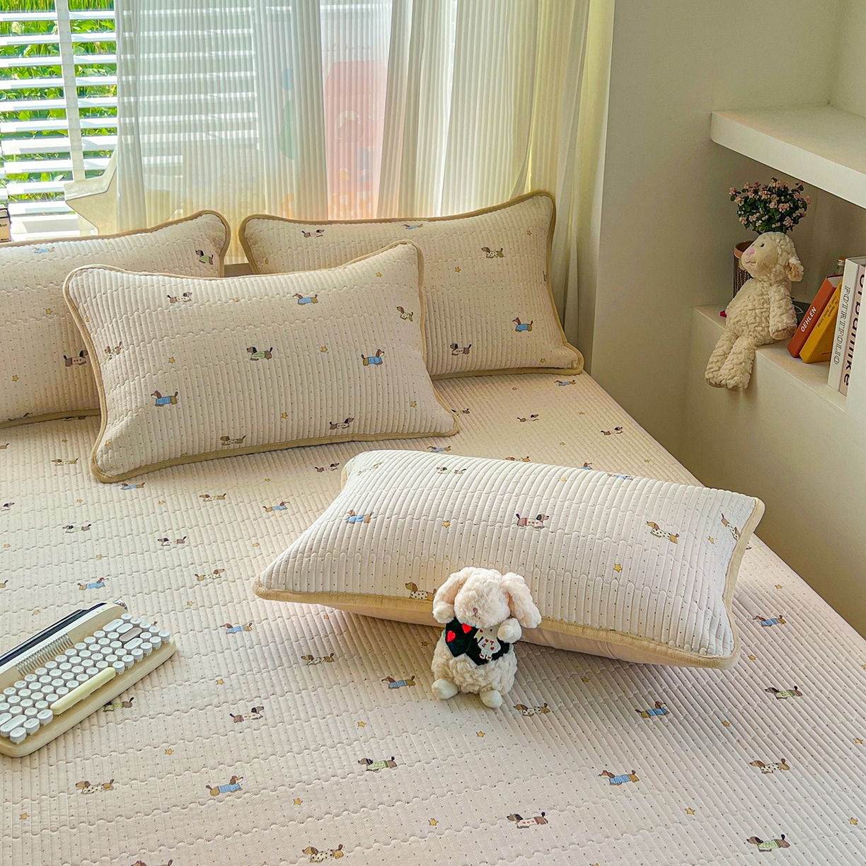 91家纺网 家纺一手货源 找家纺 X猫先生 2025新品棉加绒床盖一面全棉一面牛奶绒床盖炕盖加厚床单床垫四季款系列二 星星柯基（A棉B绒）