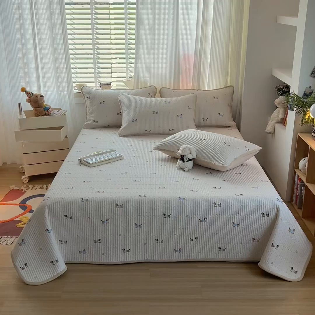 91家纺网 家纺一手货源 找家纺 X猫先生 2025新品棉加绒床盖一面全棉一面牛奶绒床盖炕盖加厚床单床垫四季款系列二 星星柯基（A棉B绒）