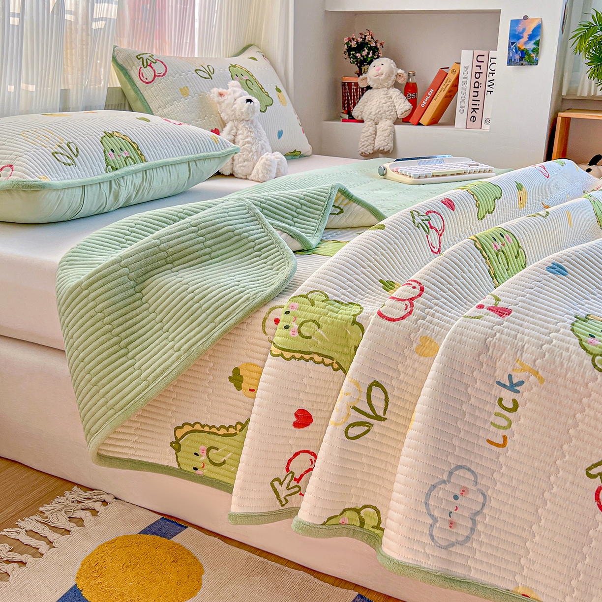 91家纺网 家纺一手货源 找家纺 X猫先生 2025新品棉加绒床盖一面全棉一面牛奶绒床盖炕盖加厚床单床垫四季款系列二 幸运独角龙(A棉B绒）