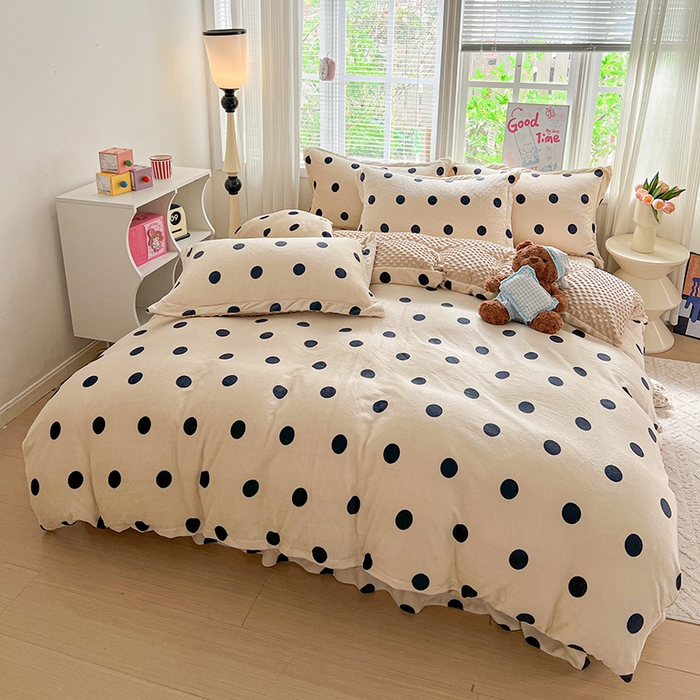 91家纺网 家纺一手货源 找家纺 一比一 2025新款加厚保暖豆豆牛奶绒床盖款四件套奶茶啵啵