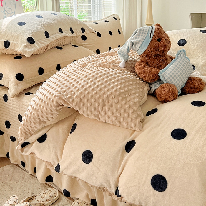 91家纺网 家纺一手货源 找家纺 一比一 2025新款加厚保暖豆豆牛奶绒床盖款四件套奶茶啵啵