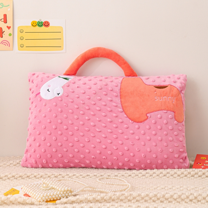 91家纺网 家纺一手货源 找家纺 （总）大熊枕芯 2025新款手提袋动物园豆豆绒儿童枕芯 枕套+内胆