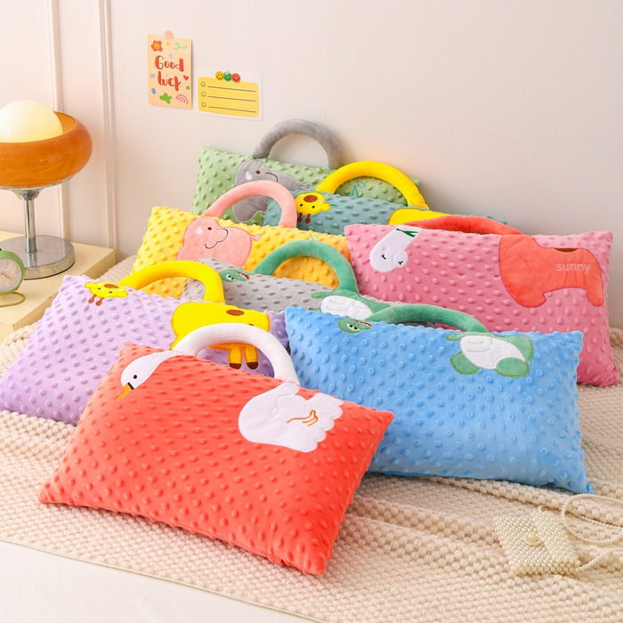 （总）大熊枕芯 2025新款手提袋动物园豆豆绒儿童枕芯 枕套+内胆