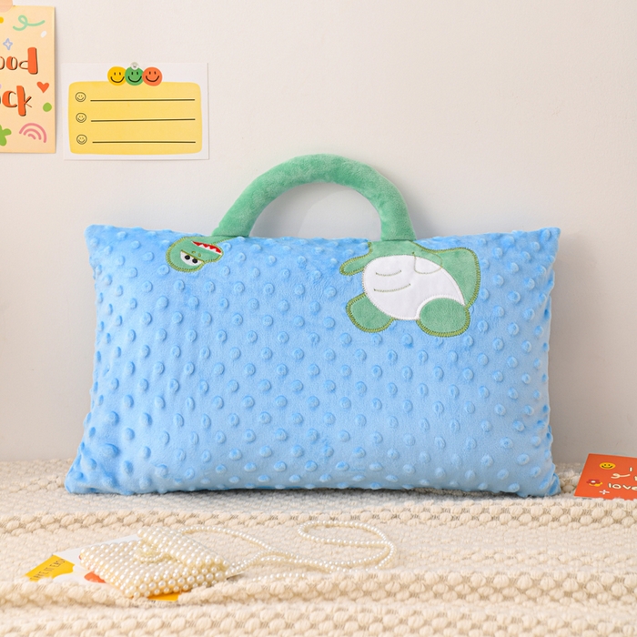 大熊枕芯 2025新款手提袋动物园豆豆绒儿童枕芯 枕套+内胆 手提款-恐龙蓝