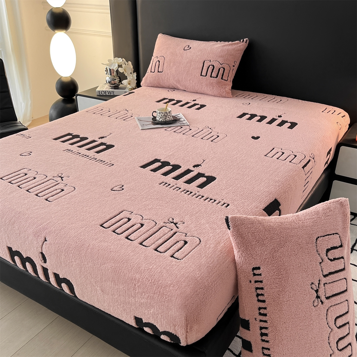 91家纺网 家纺一手货源 找家纺 慕木家纺 2025新款A类高克重云暮绒床笠款四件套(跨境专供首选）提供买家秀 云暮绒min床笠四件套-桃夭粉