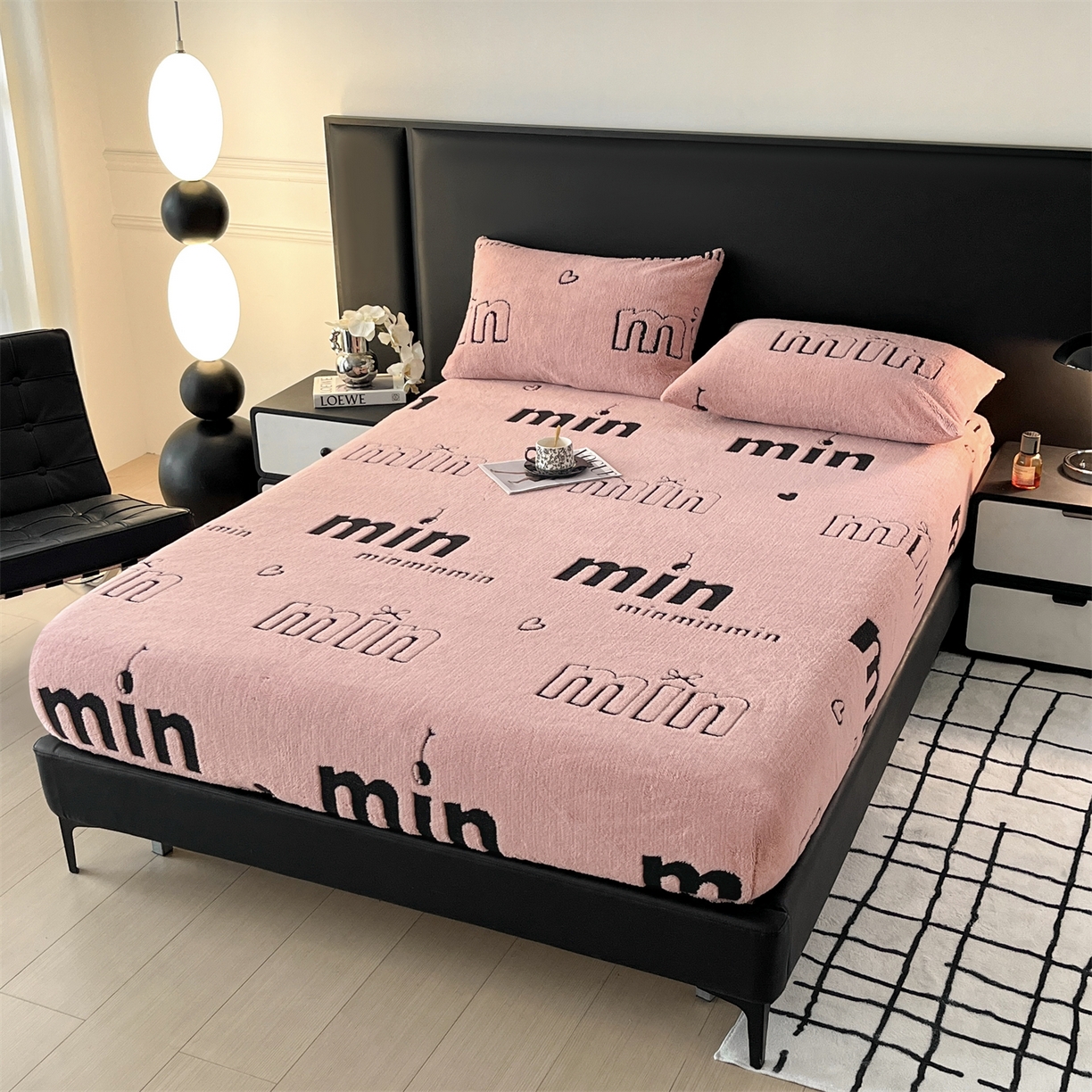 91家纺网 家纺一手货源 找家纺 慕木家纺 2025新款A类高克重云暮绒床笠款四件套(跨境专供首选）提供买家秀 云暮绒min床笠四件套-桃夭粉