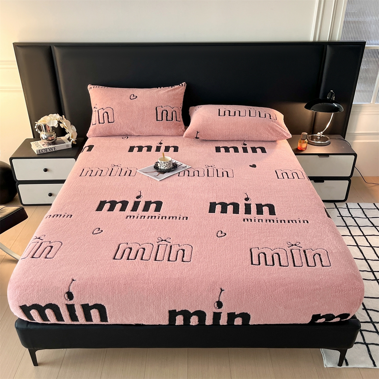 91家纺网 家纺一手货源 找家纺 慕木家纺 2025新款A类高克重云暮绒床笠款四件套(跨境专供首选）提供买家秀 云暮绒min床笠四件套-桃夭粉