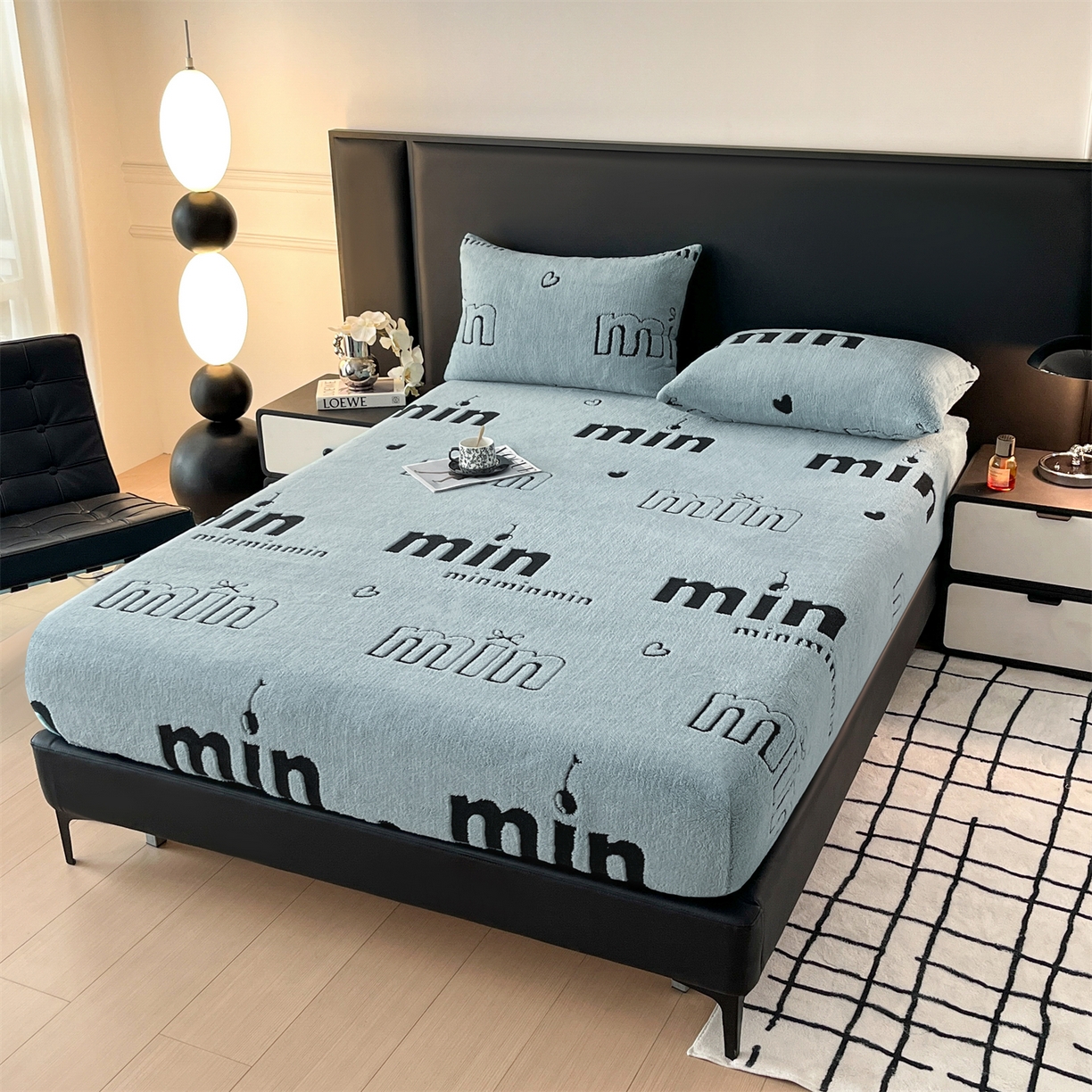 91家纺网 家纺一手货源 找家纺 慕木家纺 2025新款A类高克重云暮绒床笠款四件套(跨境专供首选）提供买家秀 云暮绒min床笠四件套-云朵蓝