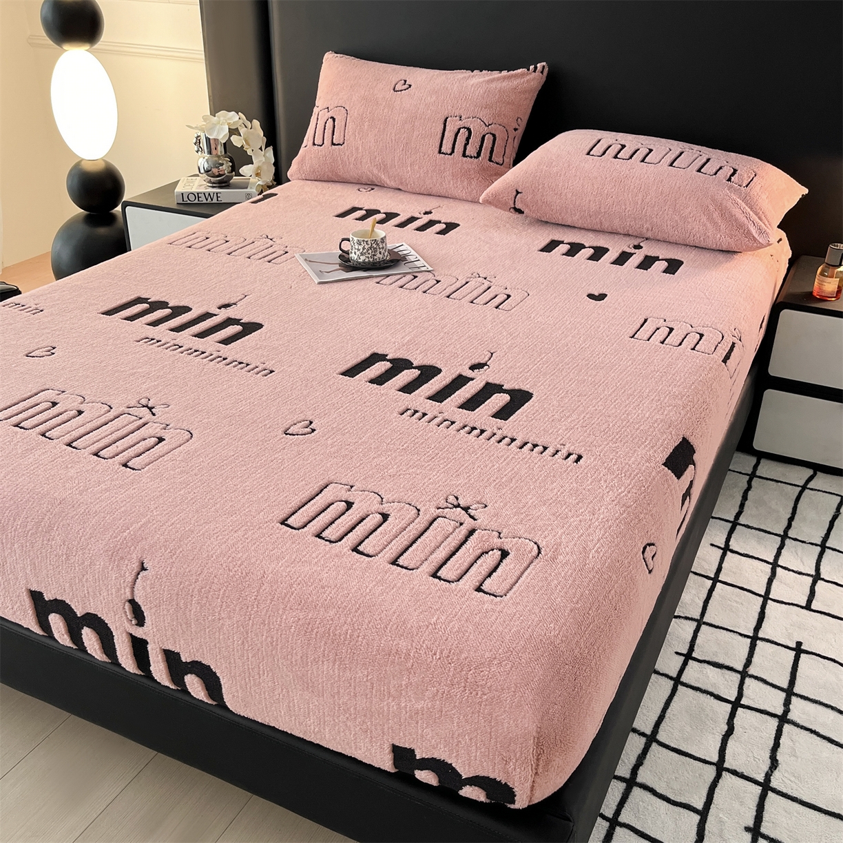 91家纺网 家纺一手货源 找家纺 慕木家纺 2025新款A类高克重云暮绒床笠款四件套(跨境专供首选）提供买家秀 云暮绒min床笠四件套-桃夭粉