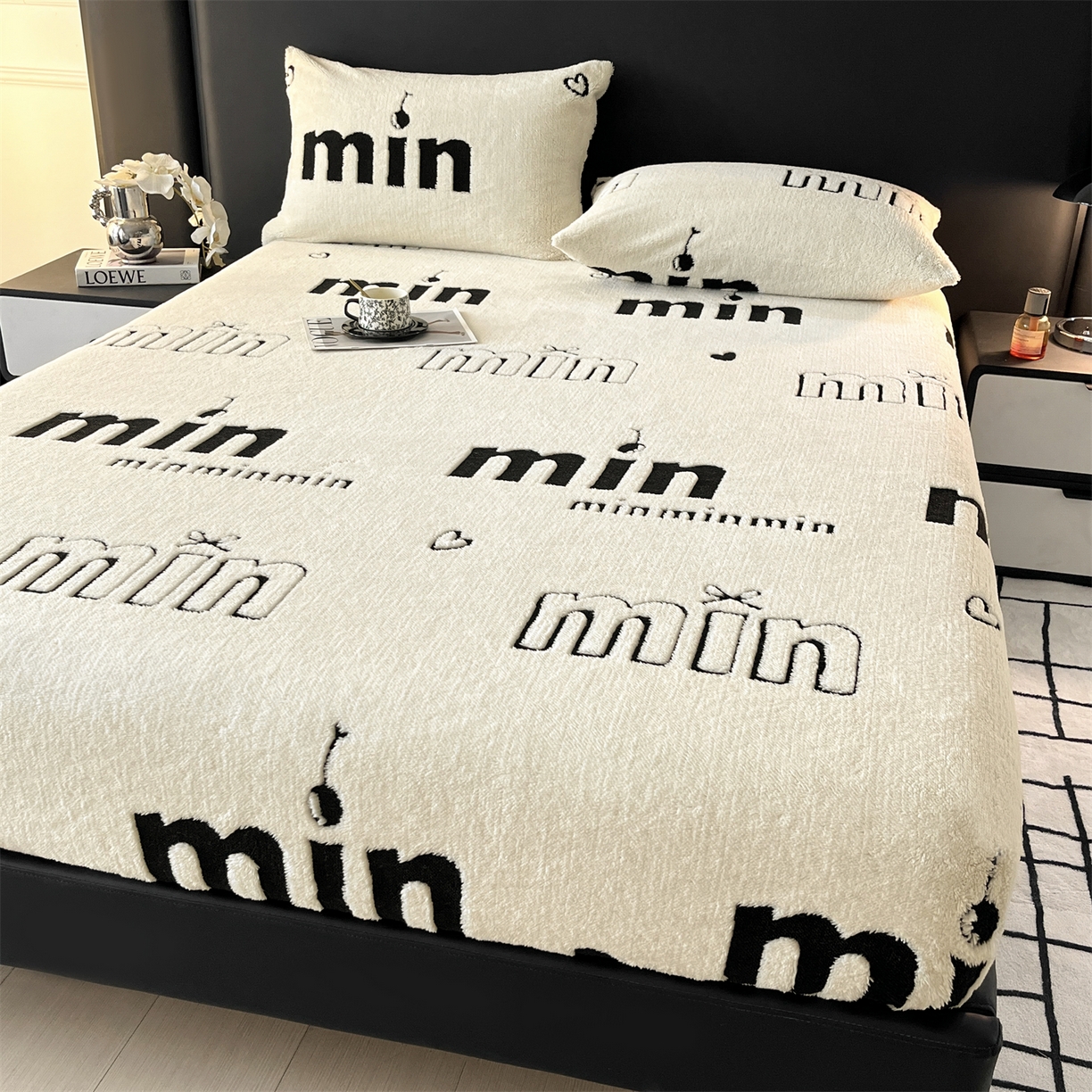 91家纺网 家纺一手货源 找家纺 慕木家纺 2025新款A类高克重云暮绒床笠款四件套(跨境专供首选）提供买家秀 云暮绒min床笠四件套-奶昔白