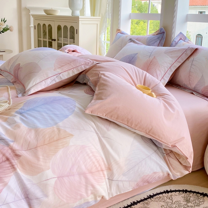 星期三家纺 2025新款10月新款铂金全棉纯棉13372四件套 初夏叶吟-粉