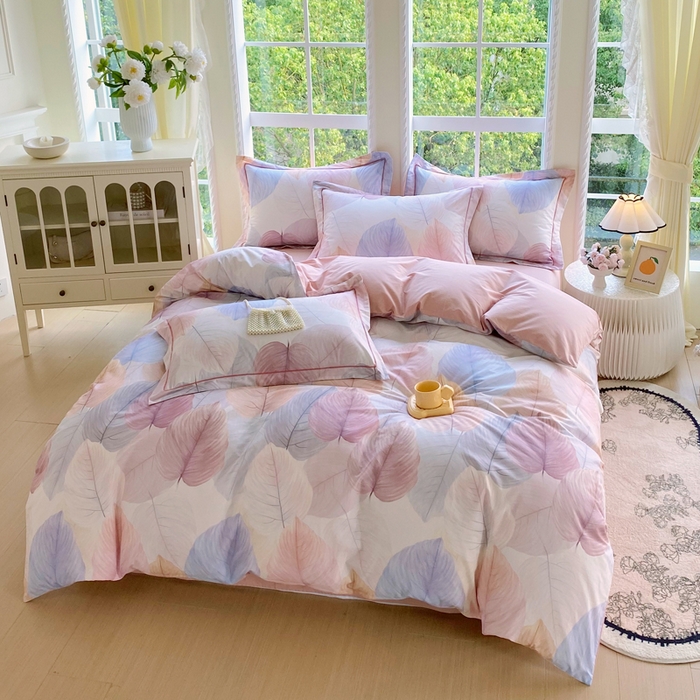 91家纺网 家纺一手货源 找家纺 星期三家纺 2025新款10月新款铂金全棉纯棉13372四件套 初夏叶吟-粉