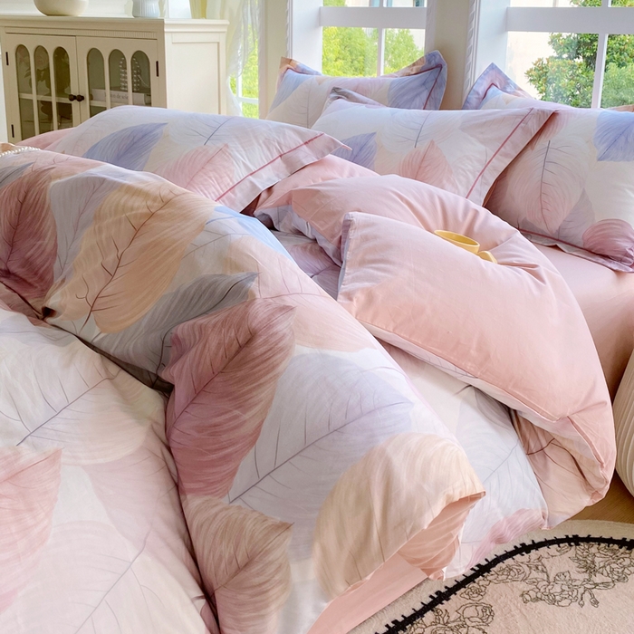 91家纺网 家纺一手货源 找家纺 星期三家纺 2025新款10月新款铂金全棉纯棉13372四件套 初夏叶吟-粉