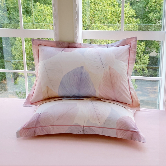 91家纺网 家纺一手货源 找家纺 星期三家纺 2025新款10月新款铂金全棉纯棉13372四件套 初夏叶吟-粉