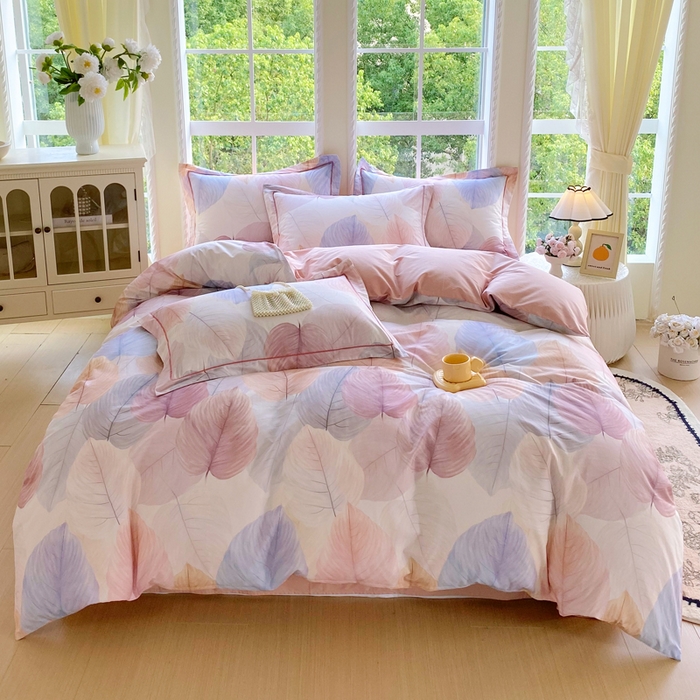 91家纺网 家纺一手货源 找家纺 星期三家纺 2025新款10月新款铂金全棉纯棉13372四件套 初夏叶吟-粉