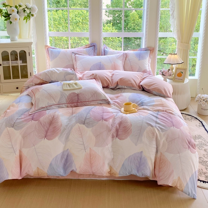 91家纺网 家纺一手货源 找家纺 星期三家纺 2025新款10月新款铂金全棉纯棉13372四件套 初夏叶吟-粉