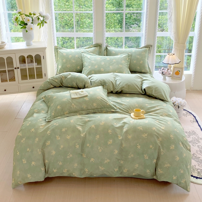 91家纺网 家纺一手货源 找家纺 星期三家纺 2025新款10月新款铂金全棉纯棉13372四件套 春雾-绿