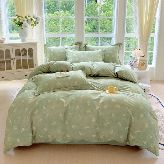 91家纺网 家纺一手货源 找家纺 星期三家纺 2025新款10月新款铂金全棉纯棉13372四件套 春雾-绿