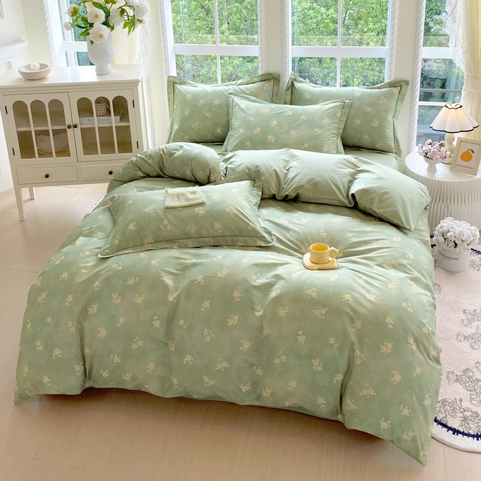 91家纺网 家纺一手货源 找家纺 星期三家纺 2025新款10月新款铂金全棉纯棉13372四件套 春雾-绿