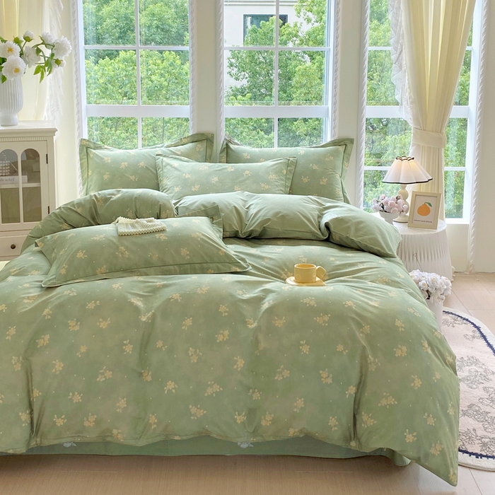 91家纺网 家纺一手货源 找家纺 星期三家纺 2025新款10月新款铂金全棉纯棉13372四件套 春雾-绿