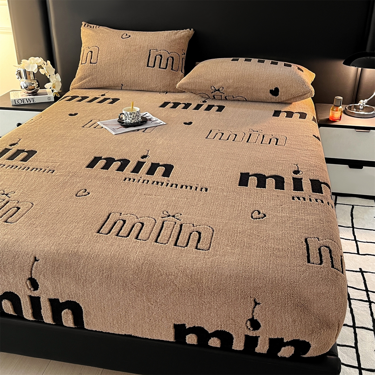 91家纺网 家纺一手货源 找家纺 慕木家纺 2025新款A类高克重云暮绒床笠款四件套(跨境专供首选）提供买家秀 云暮绒min床笠四件套-摩卡咖