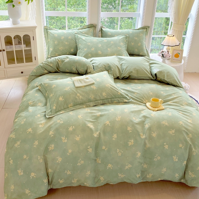 91家纺网 家纺一手货源 找家纺 星期三家纺 2025新款10月新款铂金全棉纯棉13372四件套 春雾-绿