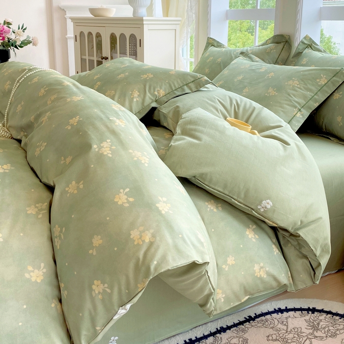 91家纺网 家纺一手货源 找家纺 星期三家纺 2025新款10月新款铂金全棉纯棉13372四件套 春雾-绿