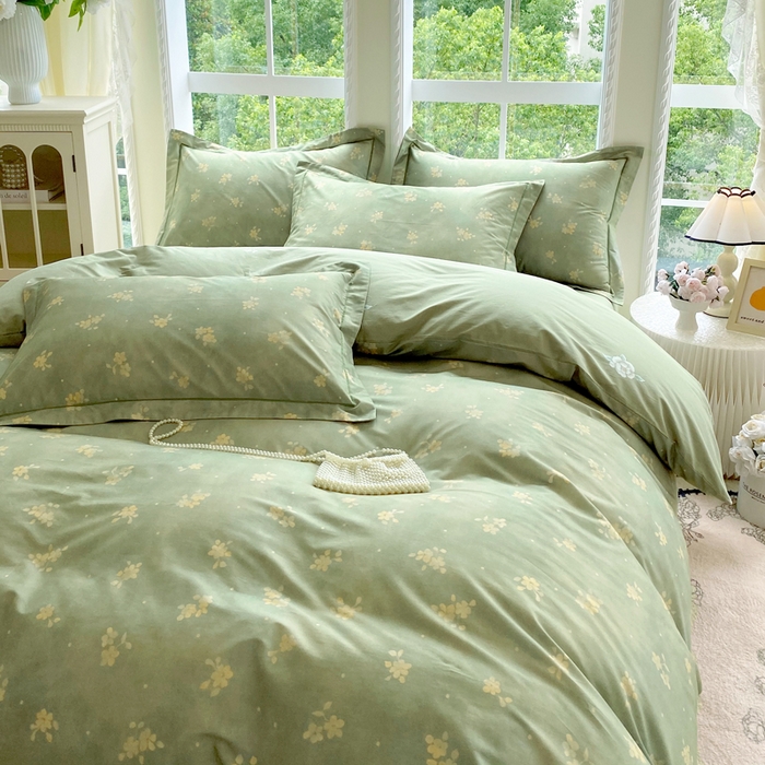 91家纺网 家纺一手货源 找家纺 星期三家纺 2025新款10月新款铂金全棉纯棉13372四件套 春雾-绿