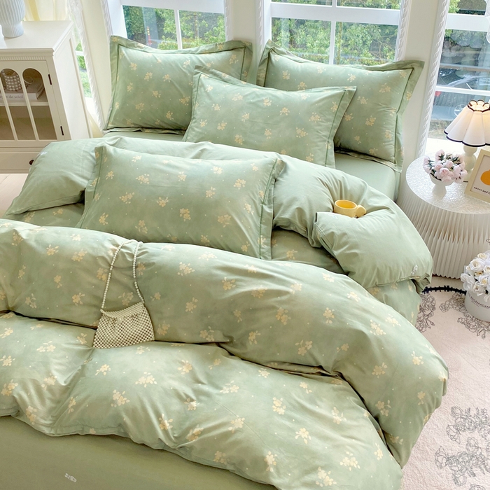 91家纺网 家纺一手货源 找家纺 星期三家纺 2025新款10月新款铂金全棉纯棉13372四件套 春雾-绿