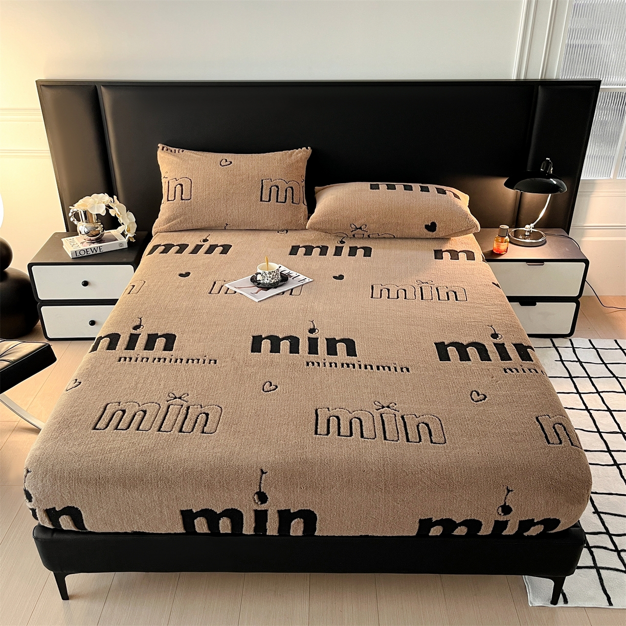 91家纺网 家纺一手货源 找家纺 慕木家纺 2025新款A类高克重云暮绒床笠款四件套(跨境专供首选）提供买家秀 云暮绒min床笠四件套-摩卡咖