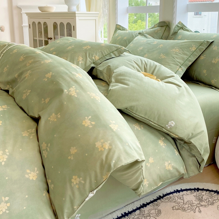 91家纺网 家纺一手货源 找家纺 星期三家纺 2025新款10月新款铂金全棉纯棉13372四件套 春雾-绿