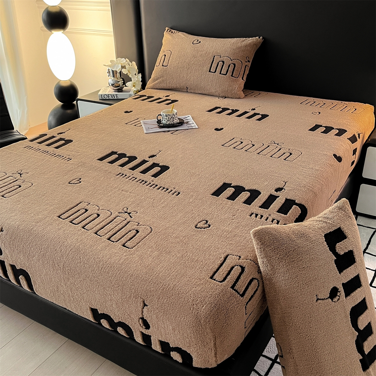 91家纺网 家纺一手货源 找家纺 慕木家纺 2025新款A类高克重云暮绒床笠款四件套(跨境专供首选）提供买家秀 云暮绒min床笠四件套-摩卡咖