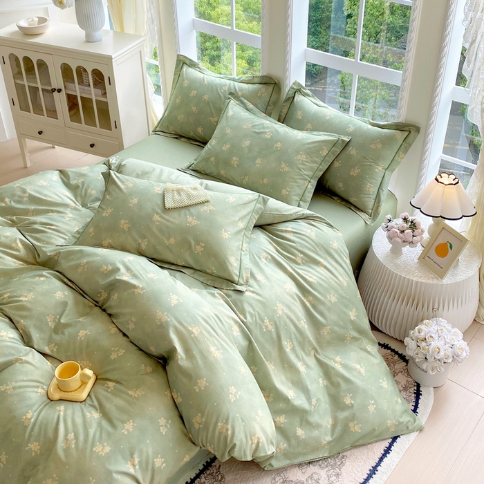 91家纺网 家纺一手货源 找家纺 星期三家纺 2025新款10月新款铂金全棉纯棉13372四件套 春雾-绿