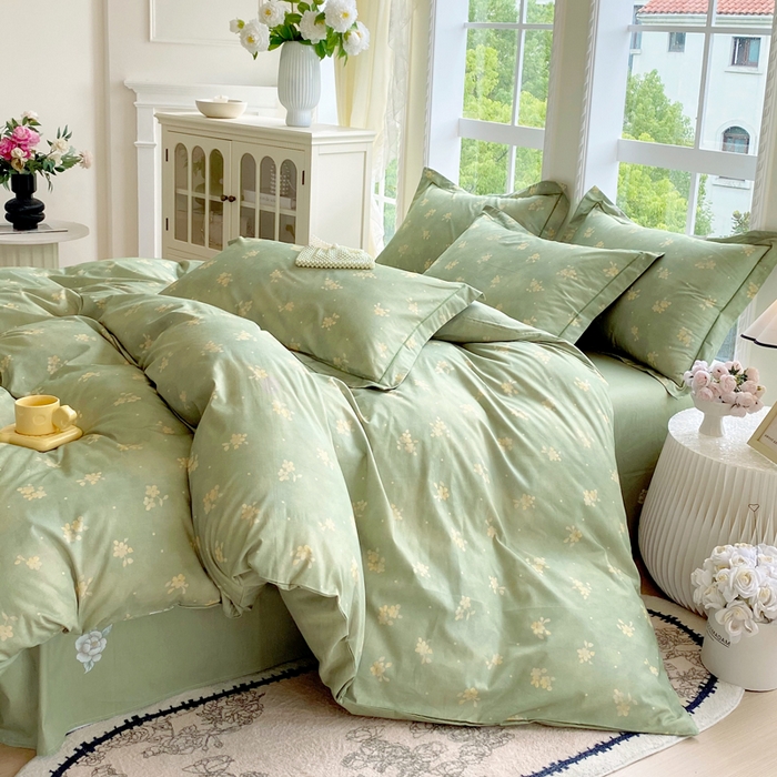 91家纺网 家纺一手货源 找家纺 星期三家纺 2025新款10月新款铂金全棉纯棉13372四件套 春雾-绿