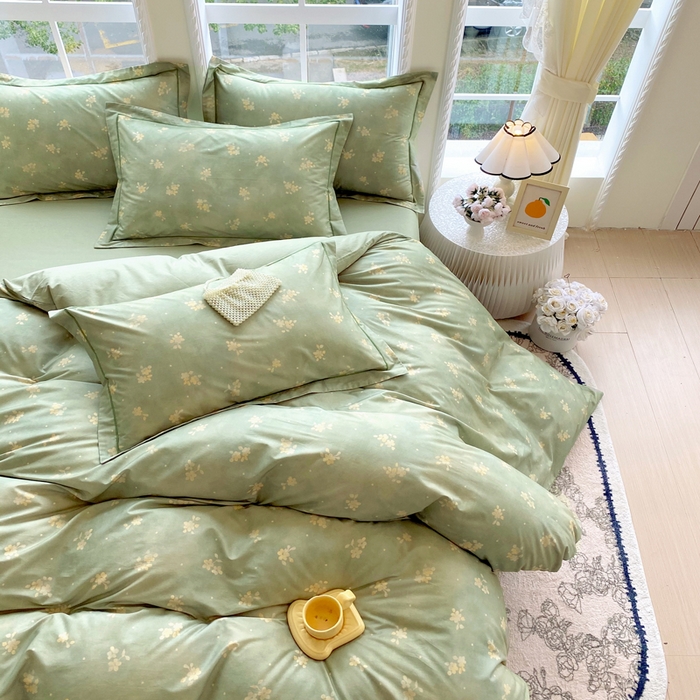 91家纺网 家纺一手货源 找家纺 星期三家纺 2025新款10月新款铂金全棉纯棉13372四件套 春雾-绿