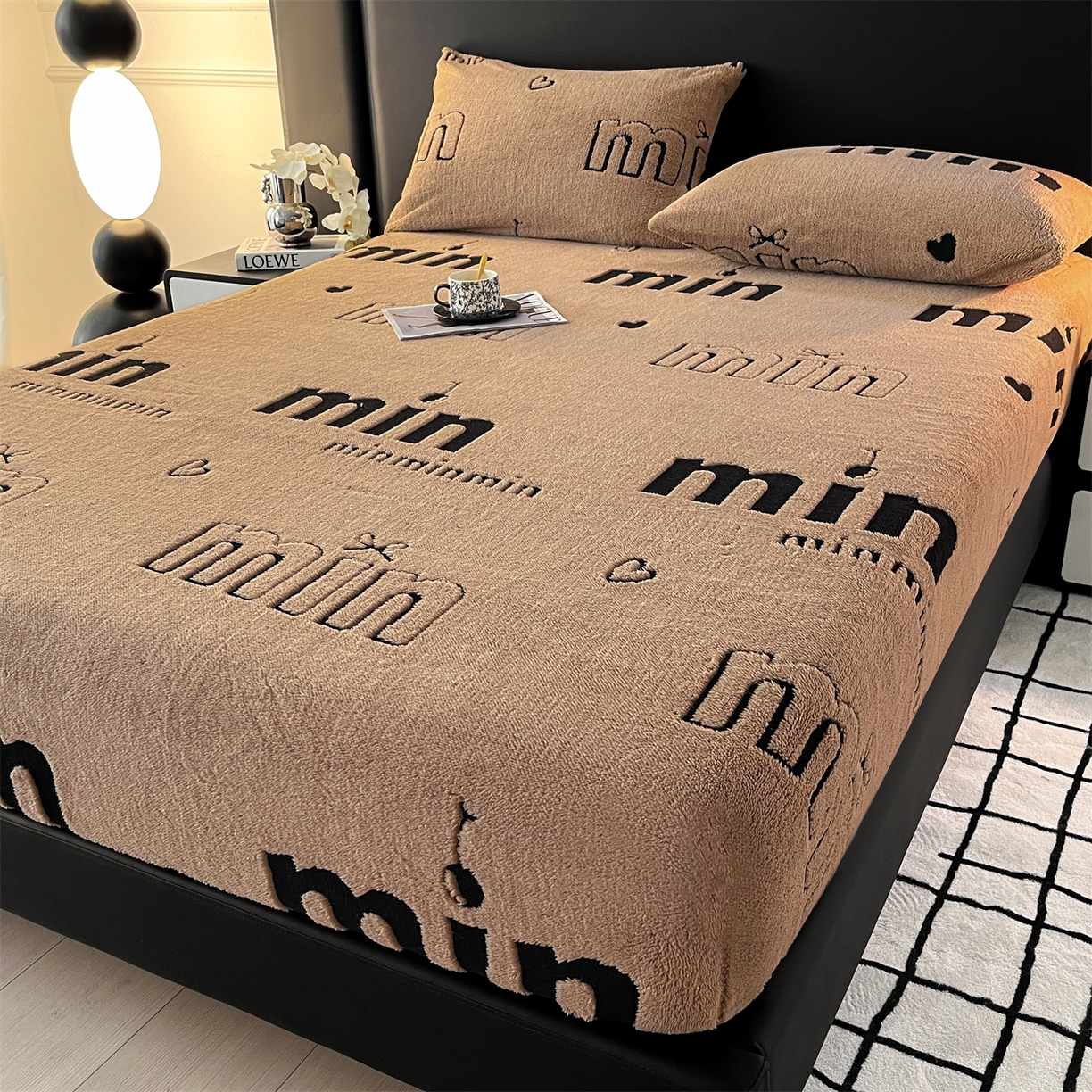 91家纺网 家纺一手货源 找家纺 慕木家纺 2025新款A类高克重云暮绒床笠款四件套(跨境专供首选）提供买家秀 云暮绒min床笠四件套-摩卡咖