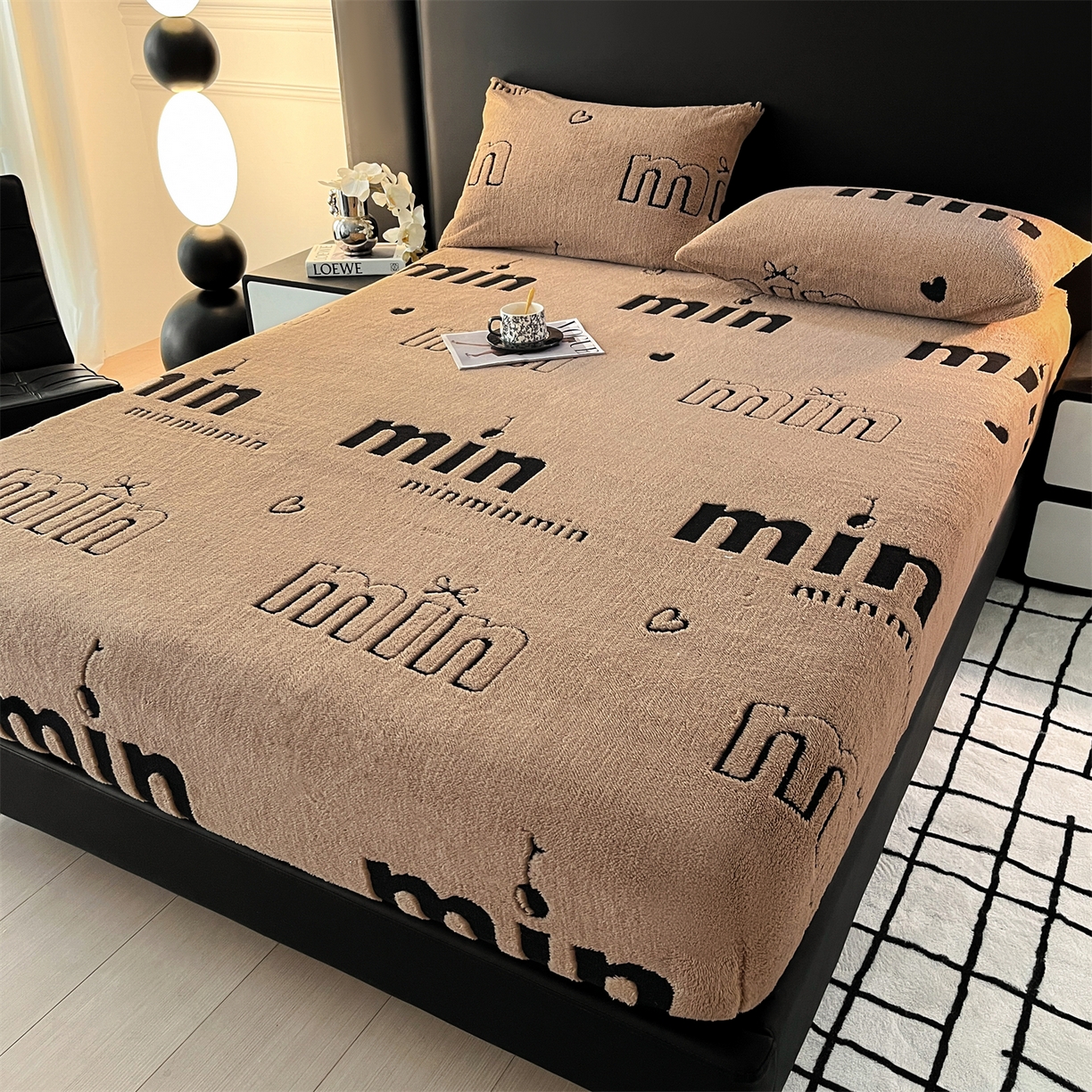 91家纺网 家纺一手货源 找家纺 慕木家纺 2025新款A类高克重云暮绒床笠款四件套(跨境专供首选）提供买家秀 云暮绒min床笠四件套-摩卡咖