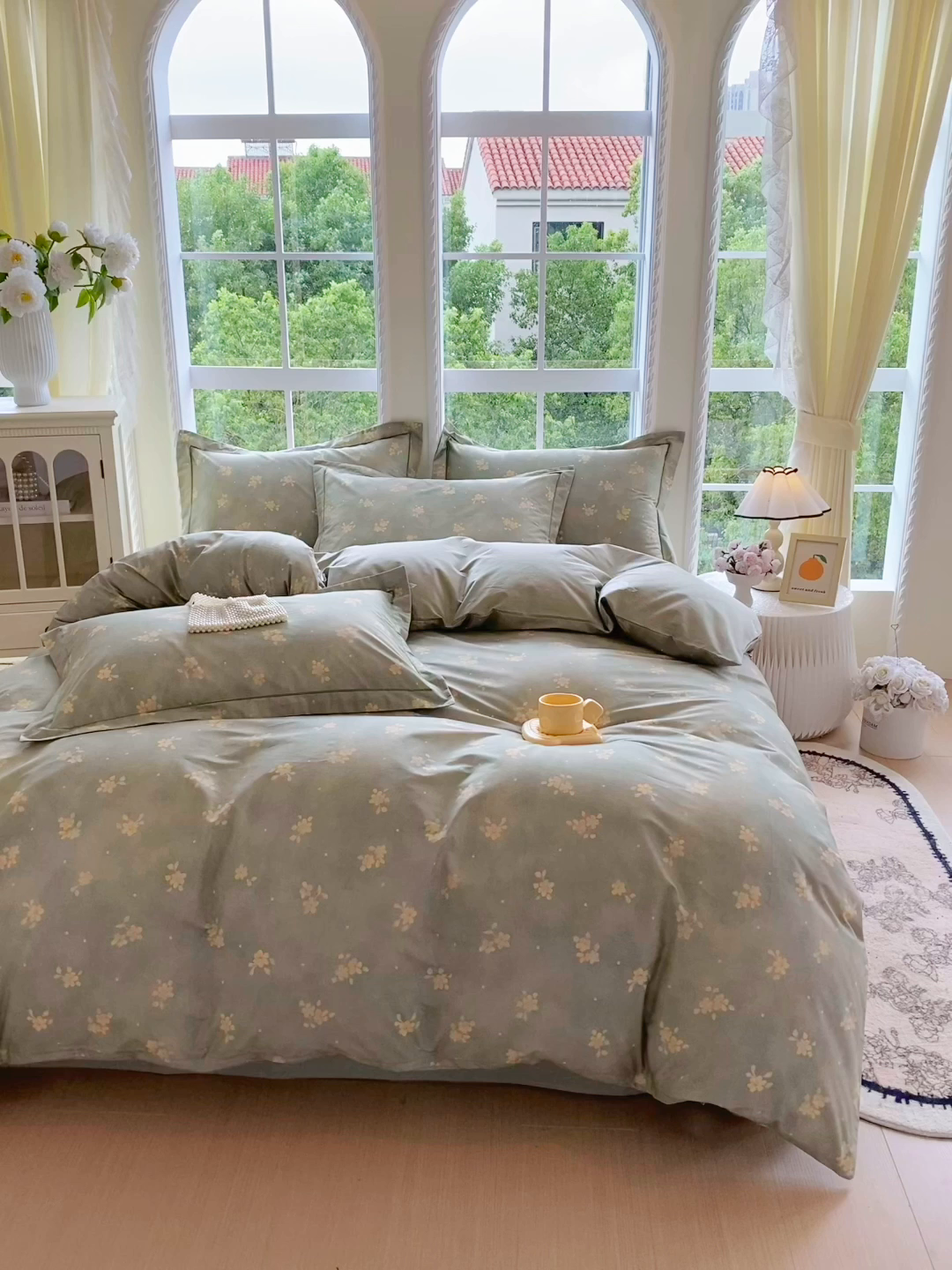 91家纺网 家纺一手货源 找家纺 星期三家纺 2025新款10月新款铂金全棉纯棉13372四件套 春雾-绿