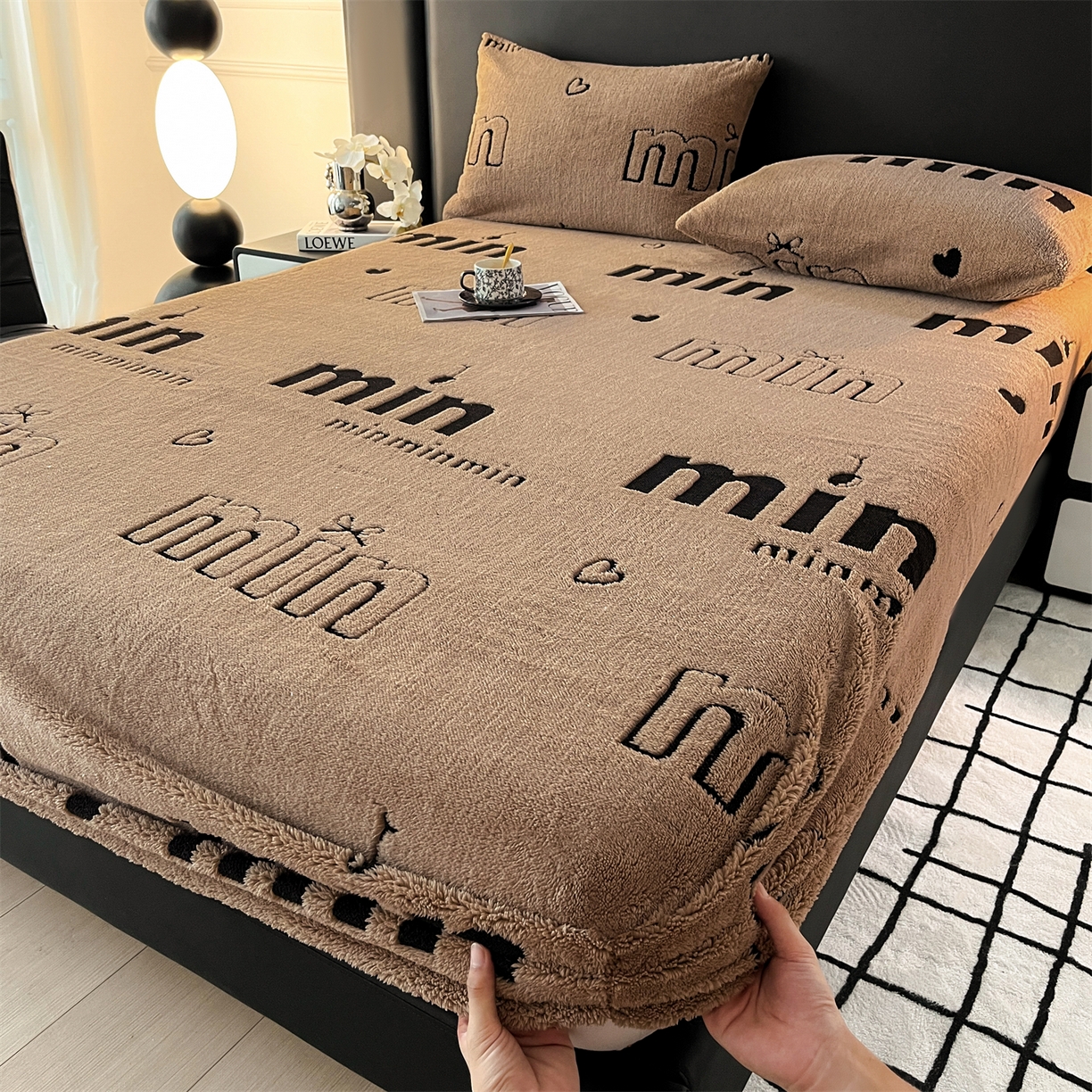 91家纺网 家纺一手货源 找家纺 慕木家纺 2025新款A类高克重云暮绒床笠款四件套(跨境专供首选）提供买家秀 云暮绒min床笠四件套-摩卡咖