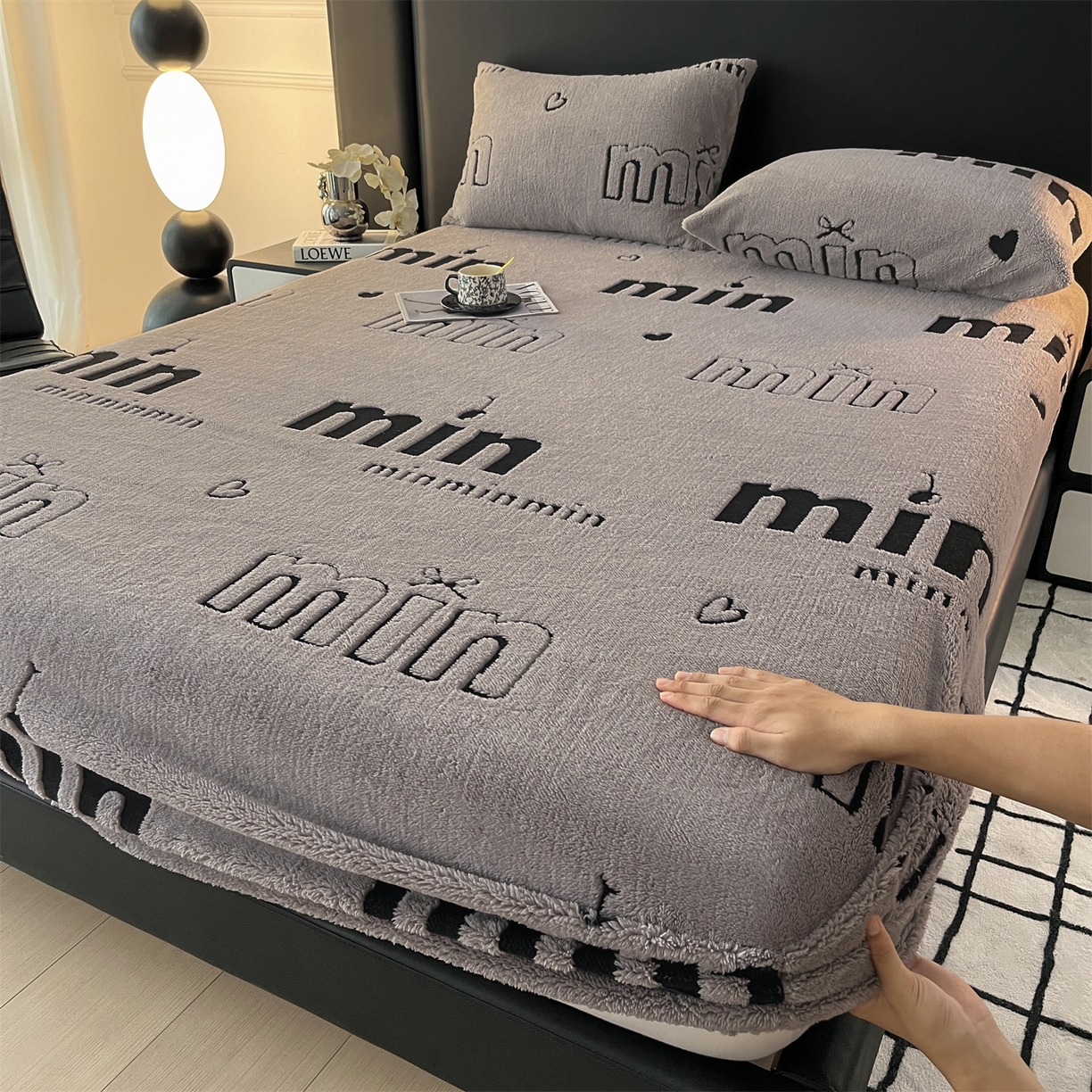 91家纺网 家纺一手货源 找家纺 慕木家纺 2025新款A类高克重云暮绒床笠款四件套(跨境专供首选）提供买家秀 云暮绒min床笠四件套-云絮灰