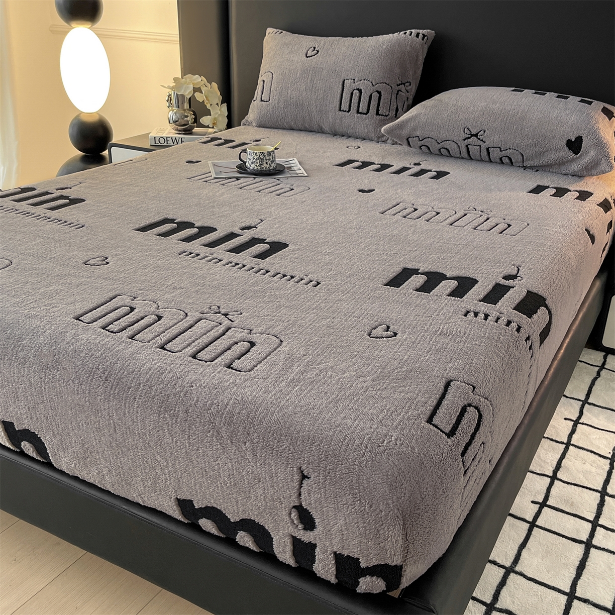 91家纺网 家纺一手货源 找家纺 慕木家纺 2025新款A类高克重云暮绒床笠款四件套(跨境专供首选）提供买家秀 云暮绒min床笠四件套-云絮灰