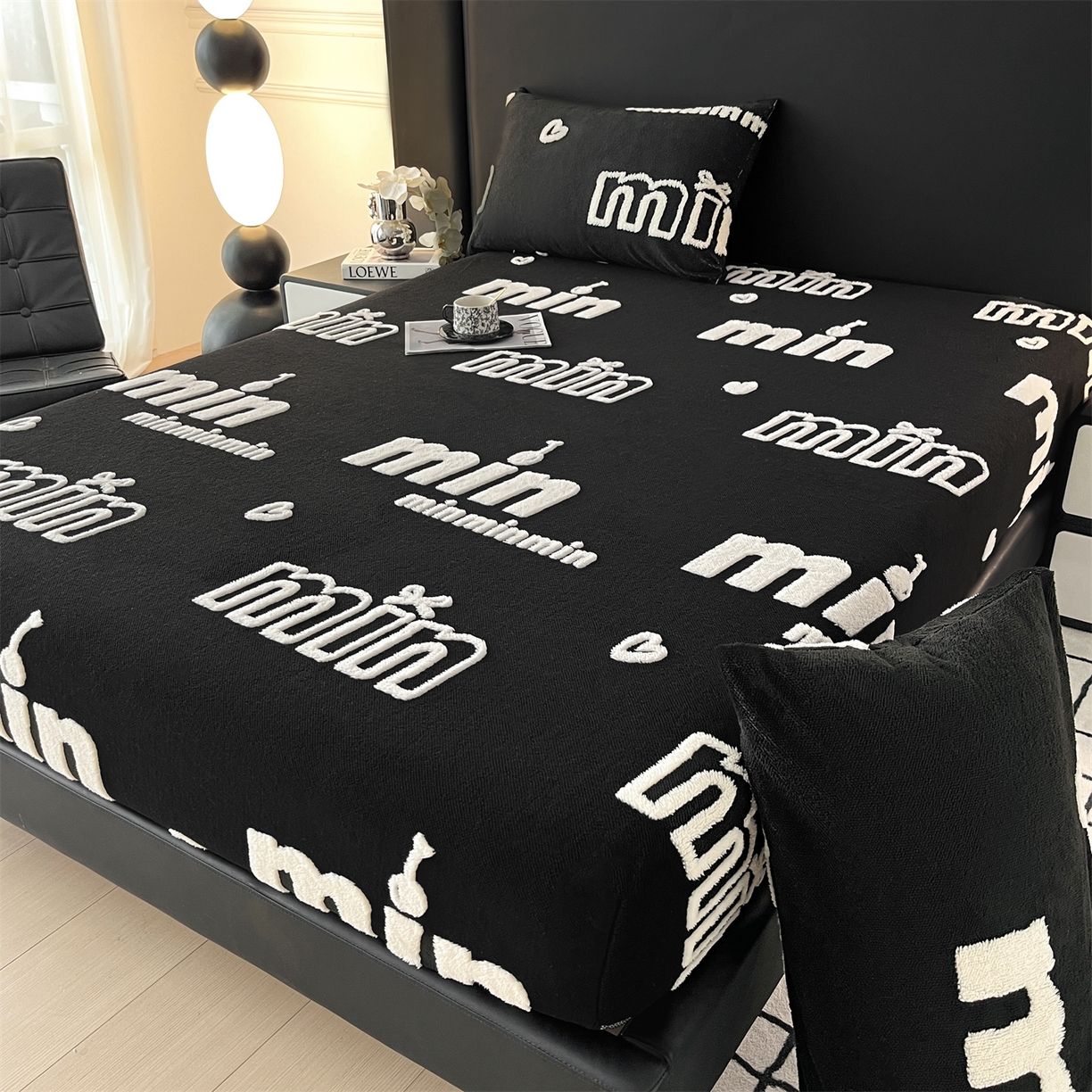 91家纺网 家纺一手货源 找家纺 慕木家纺 2025新款A类高克重云暮绒床笠款四件套(跨境专供首选）提供买家秀 云暮绒min床笠四件套-墨池黑