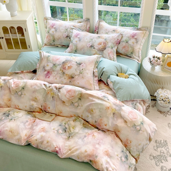 91家纺网 家纺一手货源 找家纺 星期三家纺 2025新款10月新款铂金全棉纯棉13372四件套 江山如画-绿