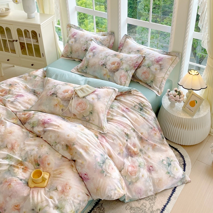 91家纺网 家纺一手货源 找家纺 星期三家纺 2025新款10月新款铂金全棉纯棉13372四件套 江山如画-绿