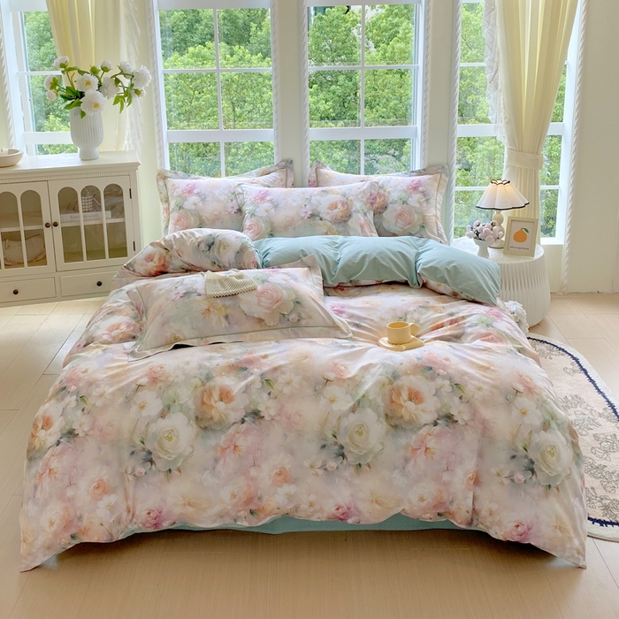 91家纺网 家纺一手货源 找家纺 星期三家纺 2025新款10月新款铂金全棉纯棉13372四件套 江山如画-绿