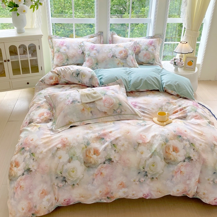 91家纺网 家纺一手货源 找家纺 星期三家纺 2025新款10月新款铂金全棉纯棉13372四件套 江山如画-绿